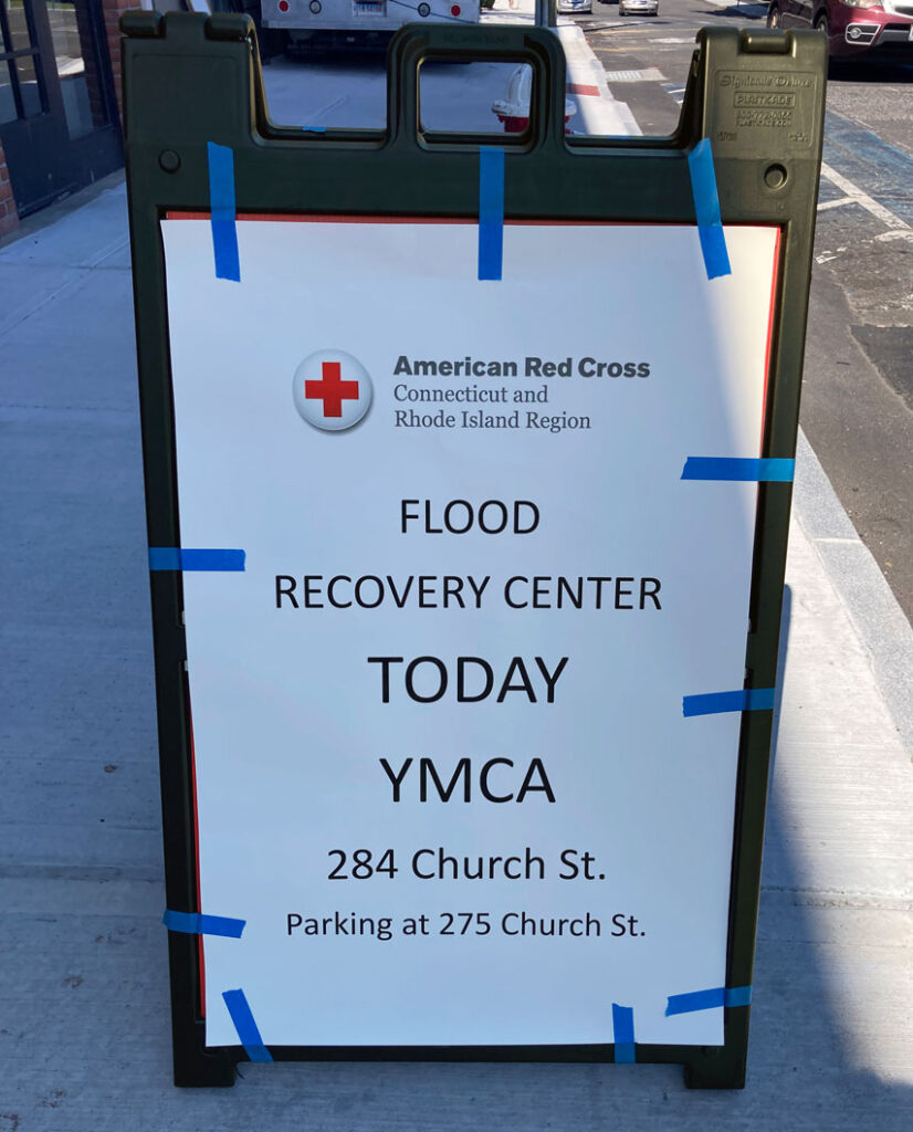 Sign for Flood Recovery at the YMCA