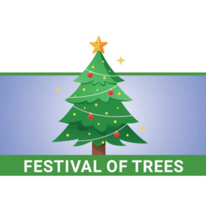 Illustration of a decorated Christmas tree with ornaments and a star on top, promoting the United Way of Naugatuck & Beacon Falls 19th Annual Festival of Trees.