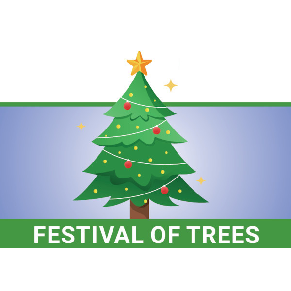 Illustration of a decorated Christmas tree with ornaments and a star on top, promoting the United Way of Naugatuck & Beacon Falls 19th Annual Festival of Trees.